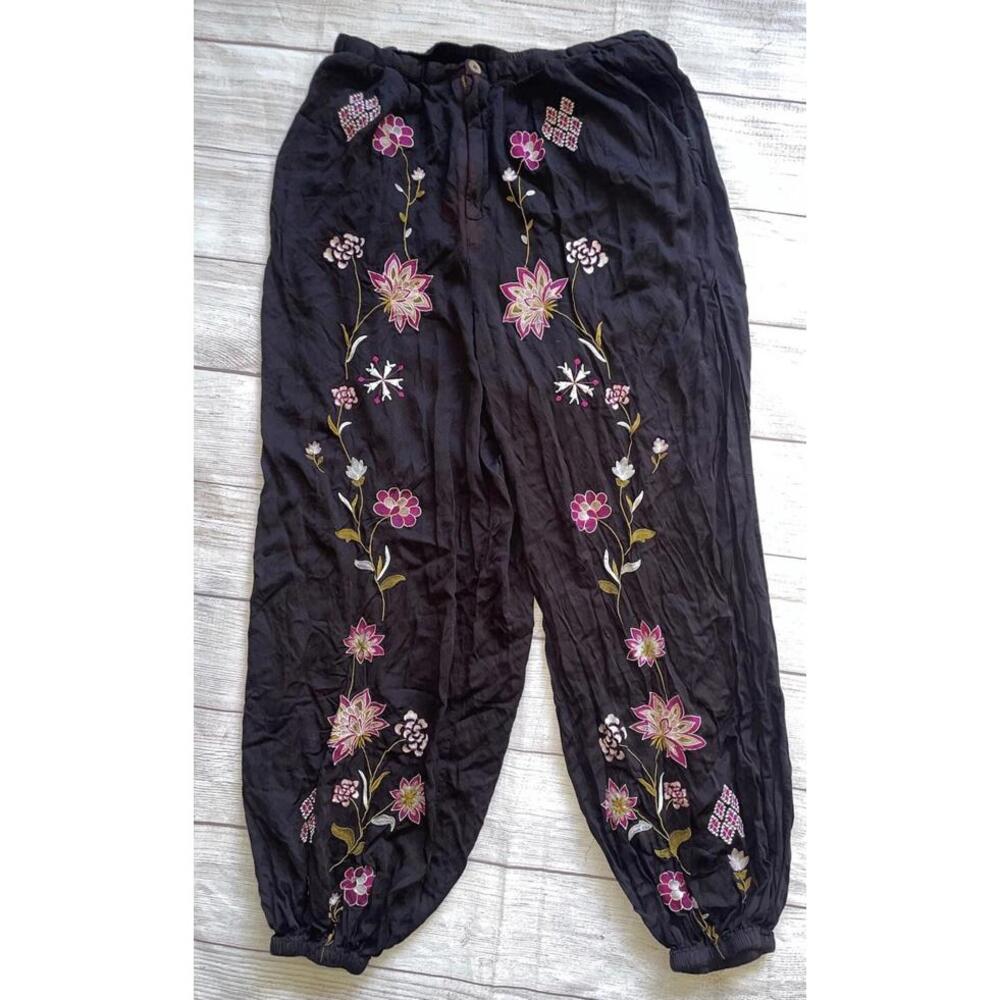 Free People Harmony Floral Embroidered Pants Size S FLAWED
